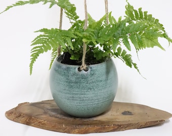 Hanging Planter - Small, cacti, succulent indoor plants - Hanging Vase - Blue Green teal Handmade Ceramic hanging pot - Pottery