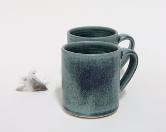 Tea/coffee mug - 380 ml - Handmade Ceramic- blue green teal Tea Cup - Handmade Ceramic coffee cup - square rustic mug - pottery