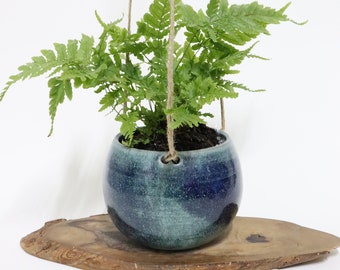 Hanging Planter - Small, cacti, succulent indoor plants - Hanging Vase - Blue Green teal Handmade Ceramic hanging pot - Pottery