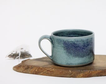 Tea/coffee mug - 300/350 ml - Handmade Ceramic- blue green teal Tea Cup - Handmade Ceramic coffee cup - square rustic mug - pottery