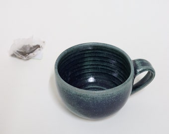 Tea/coffee Cup - 400 ml - Handmade Ceramic- blue green teal Tea Mug - Handmade Ceramic coffee cup - rustic mug with large rim