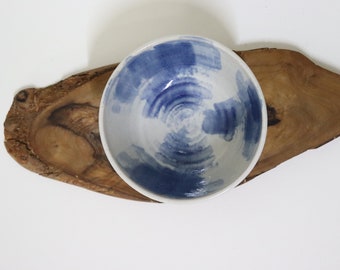 Cereal bowl 500/600ml - Blue and white small handmade ceramic bowl for rice, breakfast, cereals, dessert, serving - Abstract design pottery