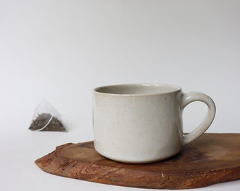 Tea/coffee mug 300 ml - Handmade pottery - Natural White Tea coffee Handmade Ceramic rustic square and sturdy cup - simple and minimal style