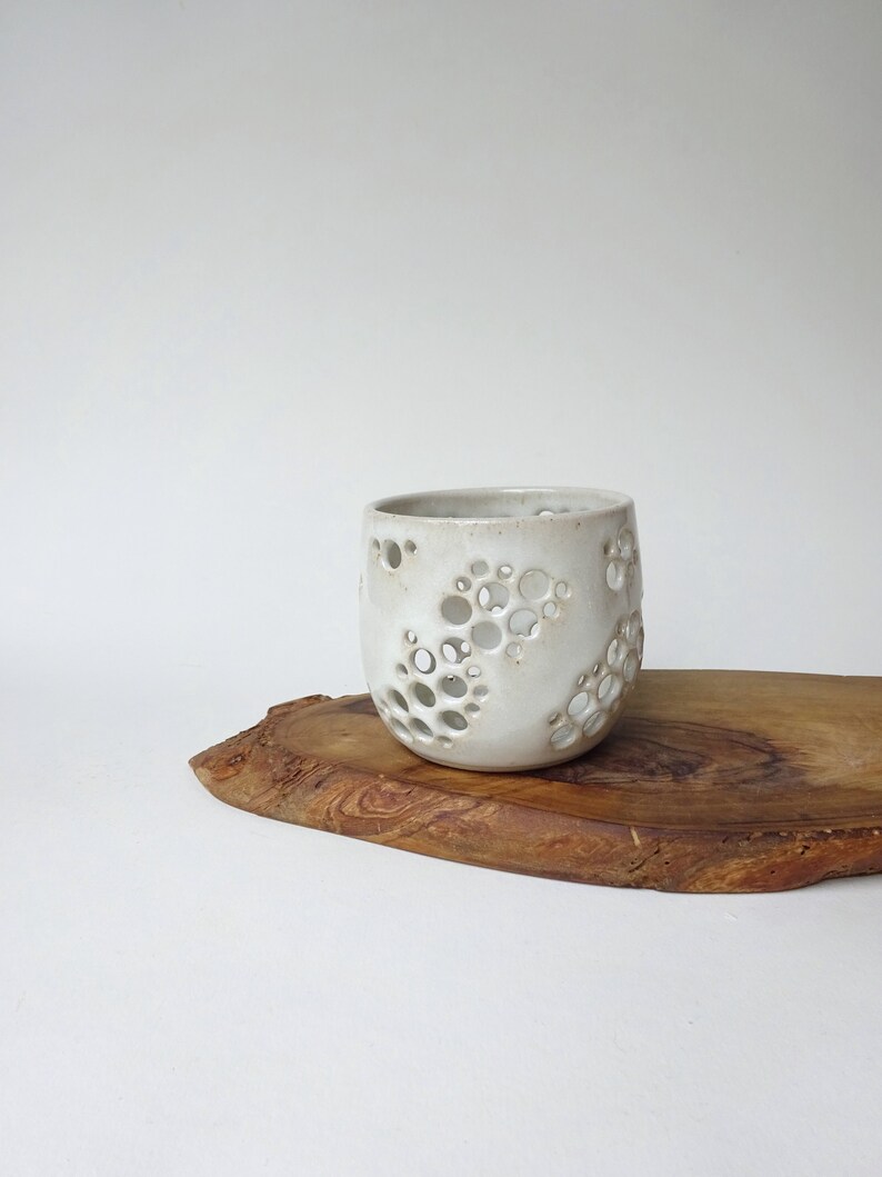 White candle holder Handmade Ceramic candle holder White tea light with holes pottery image 8