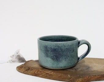 Tea/coffee mug - 300/350 ml - Handmade Ceramic- blue green teal Tea Cup - Handmade Ceramic coffee cup - square rustic mug - pottery