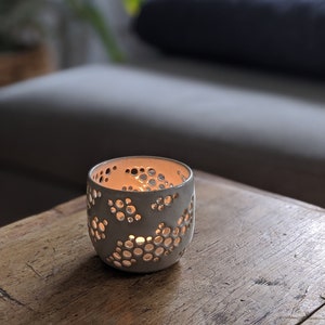 White candle holder Handmade Ceramic candle holder White tea light with holes pottery image 4