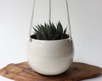 Hanging Planter - Hanging pot for small/cacti/succulent/medium indoor plants - White Natural Handmade Ceramic planter - vase - pottery