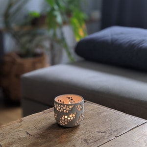 White candle holder Handmade Ceramic candle holder White tea light with holes pottery image 5