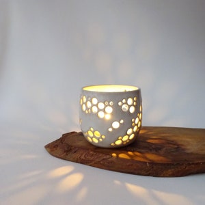 White candle holder Handmade Ceramic candle holder White tea light with holes pottery image 2