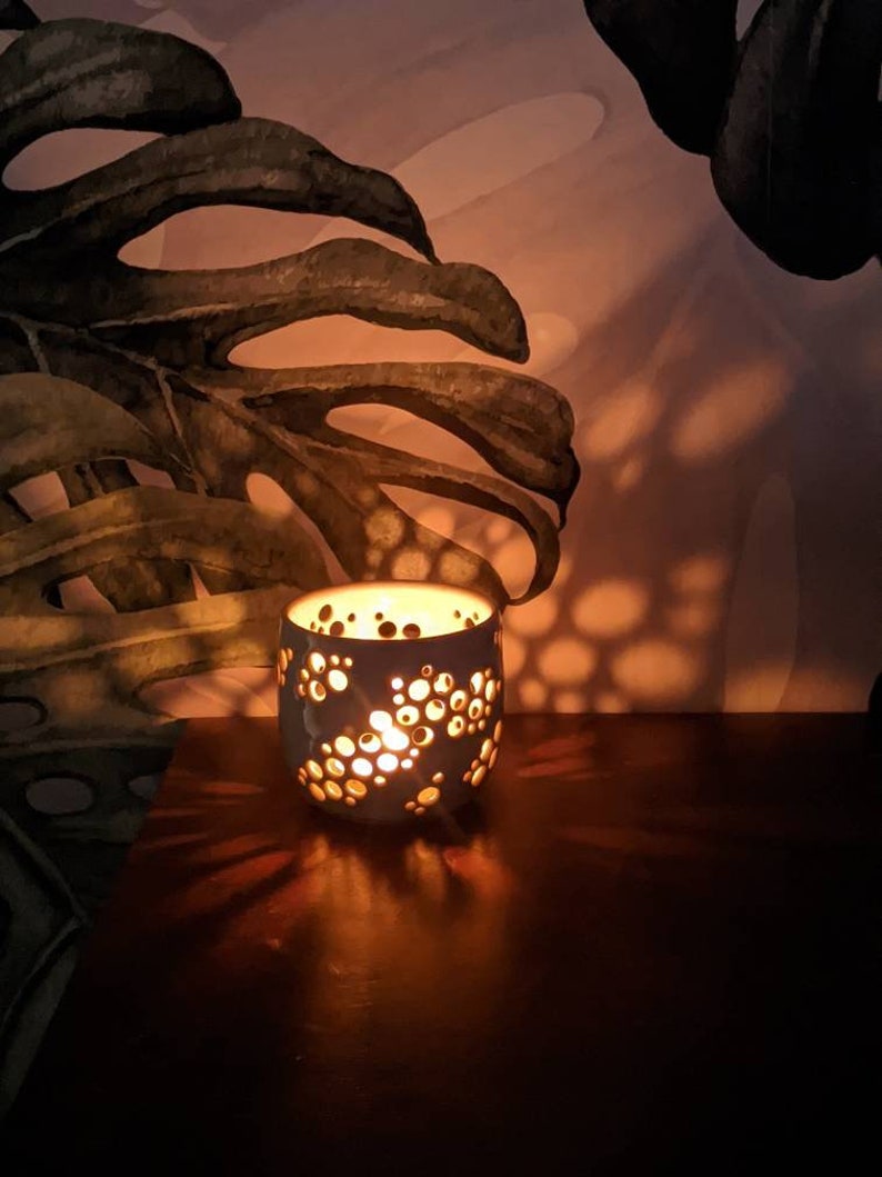 White candle holder Handmade Ceramic candle holder White tea light with holes pottery image 1