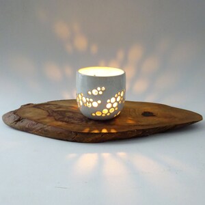 White candle holder Handmade Ceramic candle holder White tea light with holes pottery image 7