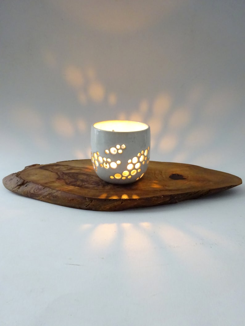 White candle holder Handmade Ceramic candle holder White tea light with holes pottery image 7