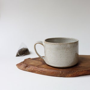 Tea/coffee mug 300/350 ml - Handmade pottery - Toasted White Tea coffee Handmade Ceramic rustic square and sturdy cup - minimal style
