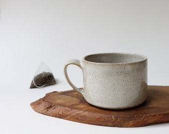Tea/coffee mug 300/350 ml - Handmade pottery - Toasted White Tea coffee Handmade Ceramic rustic square and sturdy cup - minimal style