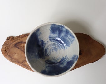 Cereal bowl 500/600ml - Blue and white small handmade ceramic bowl for rice, breakfast, cereals, dessert, serving - Abstract design pottery