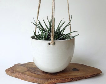 Hanging Planter - Hanging pot for small/cacti/succulent/medium indoor plants - White Natural Handmade Ceramic planter - vase - pottery