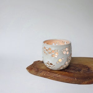 White candle holder Handmade Ceramic candle holder White tea light with holes pottery image 3