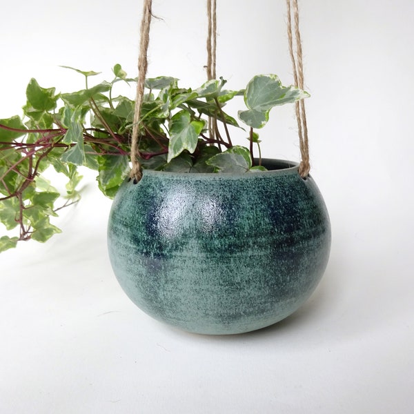 Hanging Planter - Small, cacti, succulent indoor plants - Hanging Vase - Light Blue Green teal Handmade Ceramic hanging pot - Pottery