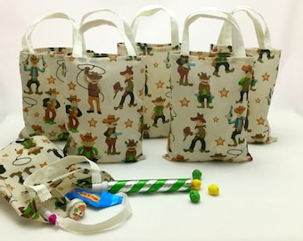 Cowboy fabric party, gift, goodie,  loot bags.  A unique eco friendly alternative to mass produced plastic gift bags.