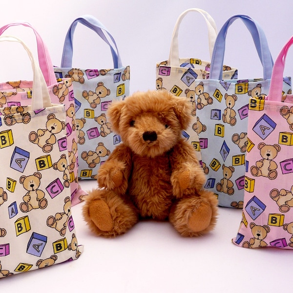 Teddy bears fabric party, gift, goodie,  loot bags. -  A unique eco friendly alternative to mass produced plastic gift bags.