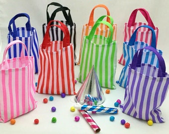 Candy stripe fabric party, gift, goodie,  loot bags.- Many colours.  A unique eco friendly alternative to mass produced plastic gift bags.