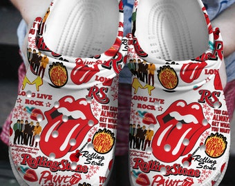 Sabots Rolling Stones avec nom personnalisé,Pantoufles Rolling Stones,Chaussures avec nom personnalisé, Sandales Rolling Stones, Pantoufles rigolotes, Chaussures de groupe de rock