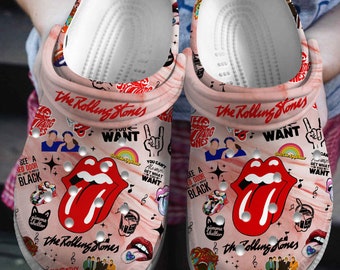 Sabots personnalisés, Chaussons Rolling Stones,Chaussures avec nom personnalisé, Sandales Rolling Stones, Pantoufles rigolotes, Chaussures d'été personnalisées