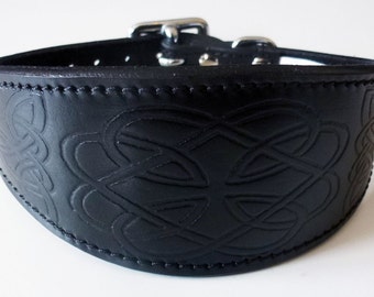 Black Celtic Design Leather Dog Collars Whippet Collar Greyhound Collar Galgo