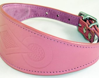 Pink Retro Embossed Leather Whippet Collar Greyhound Collar Dog Collars Galgo
