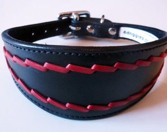 Black Oval Stitch Leather Whippet Collar Greyhound Collar lévriers galgo Dog