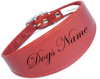 Personalised Red Leather Dog Collar Italian Greyhound, Whippet, Greyhound Collar Dogs