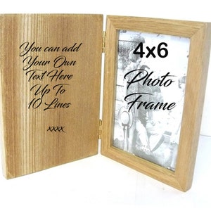 Personalised Pine Wooden Photo book  Frame - Custom Text Wording Bespoke Picture Frame pine laser book frame 4x6 inch photo