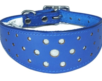 Dark Blue Circle Glitter Design Leather Whippet Collar Greyhound Collar Sight hound Dogs Collar