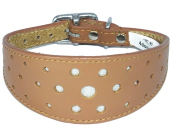 Tan Circle Glitter Design Leather Whippet Collar Greyhound Collar Sight hound Dogs Collar