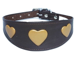 Whippet Collar Greyhound Collar  Sighthound Collar Leather Brown With Tan Heart  Design