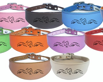 Collare per cani in pelle, collare per levriero, collare per whippet, retro imbottito, incisione "Running Hound"