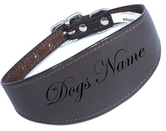 Brown Laser Engraved Personalized Dog Collar Leather Dog Collar For Whippets, Greyhounds Dogs Name