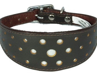 Brown Circle Glitter Design Leather Whippet Collar Greyhound Collar Sight hound Dogs Collar