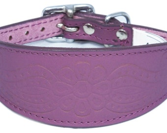 Purple Paisley Embossed Leather Whippet Collar Greyhound Collar Dog Collars Galgo