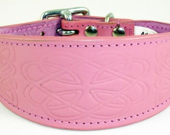 Pink Celtic Design Leather Dog Collars Whippet Collar Greyhound Collar Galgo