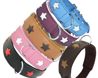Leather Padded collar Staffordshire Bull Terrier Dog Collar Padded Dog Collars Staffy Bulldog Stars