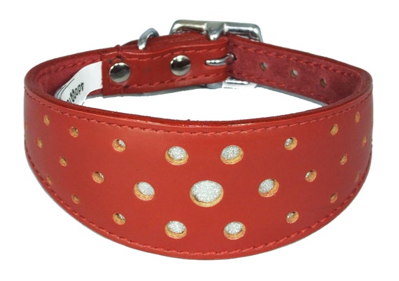 Red Circle Glitter Design Leather Whippet Collar Greyhound - Etsy