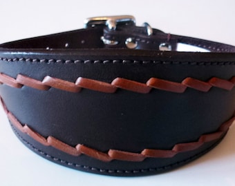 Brown Oval Stitch Leather Whippet Collar Greyhound Collar lévriers galgo Dog
