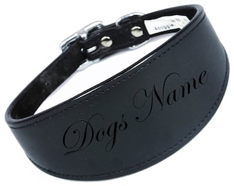 Black Laser Engraved Personalized Dog Collar Leather Dog Collar For Whippets, Greyhounds Dogs Name