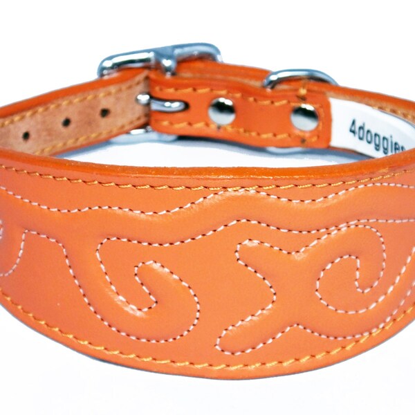 Orange Leder Whippet Kragen Greyhound Kragen mit geprägten Stich Design