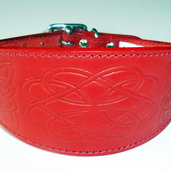 Red Celtic Design Leather Dog Collars Whippet Collar Greyhound Collar Galgo