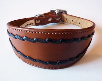 Tan Oval Stitch Leather Whippet Collar Greyhound Collar lévriers galgo Dog