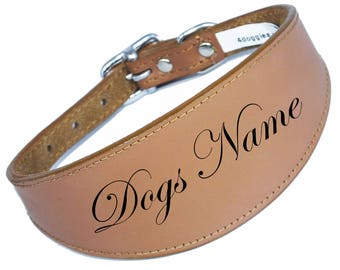 Tan Personalised Leather Dog Collar Whippet, Greyhound Collar Sighthound Dogs