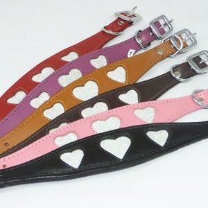 Pink Leather Whippet Collar Greyhound Collar Sparkle Glitter Heart Galgo Podenco Dog image 4