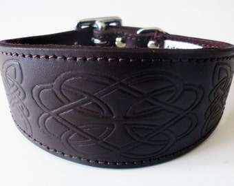 Brown Celtic Design Leather Dog Collars Whippet Collar Greyhound Collar Galgo